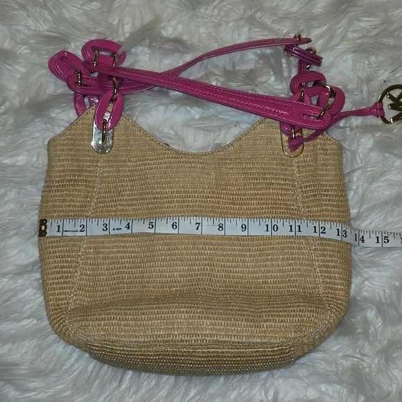 Michael Kors Pink and Tan Woven Shoulder Bag with Braided Straps - Picture 8 of 11